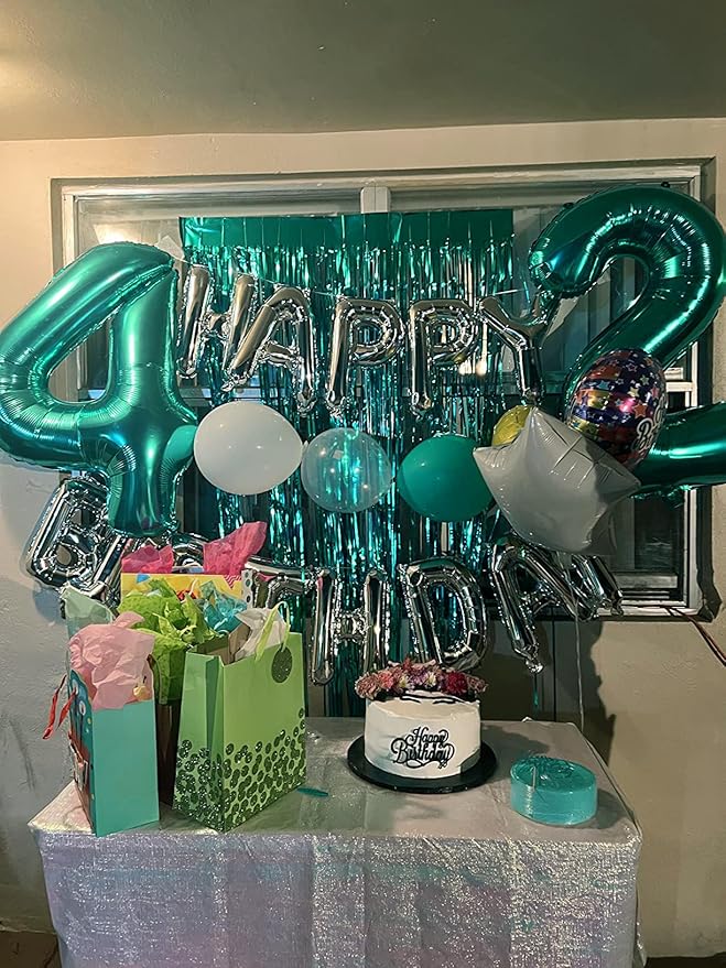 40 Inch Large Numbers Balloon, 4 Blue-green Ballon for 4th 14 40 44 Birthday Party, Balloon 4 Number for Graduations Wedding Supplies