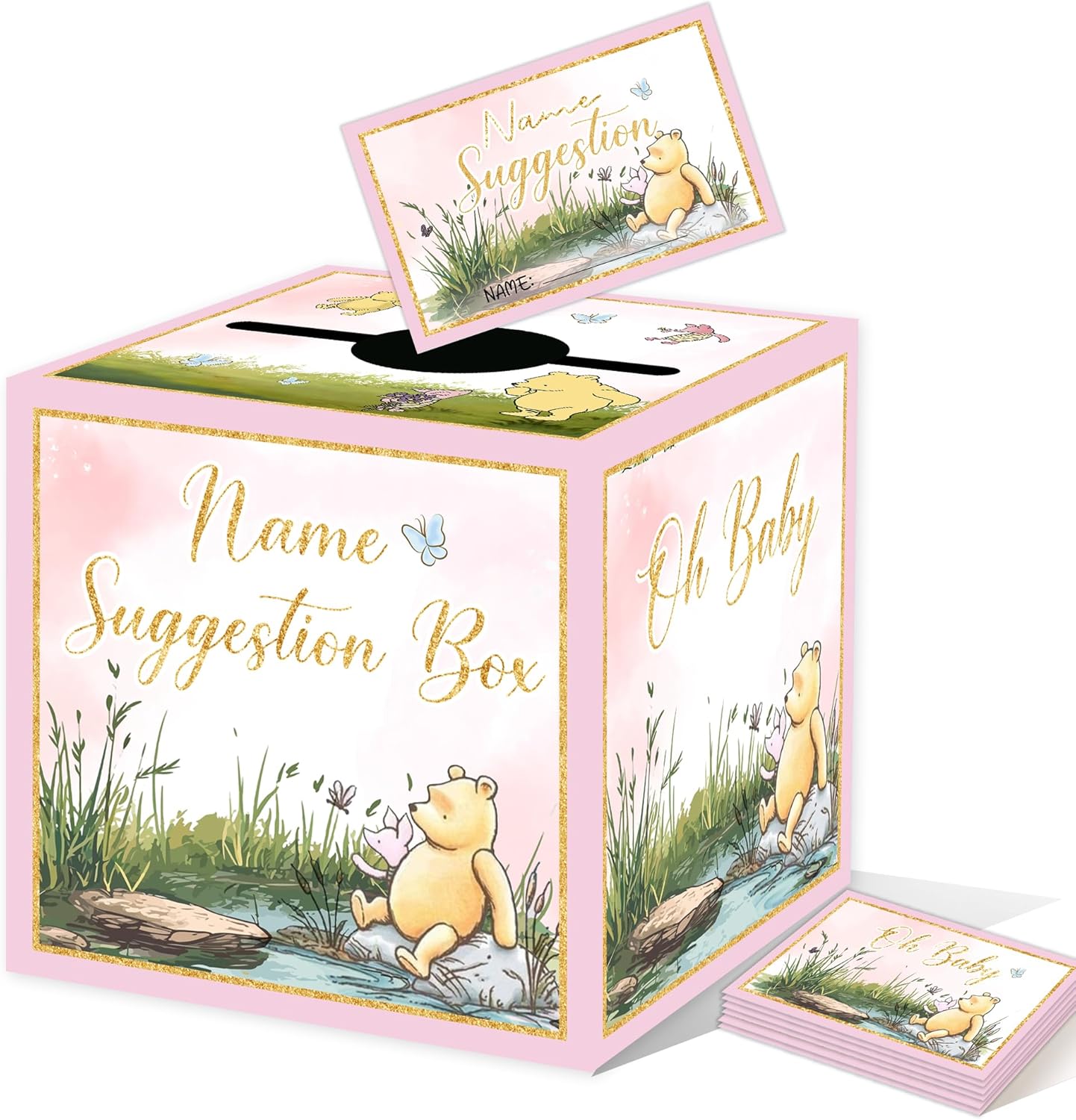 Winnie Baby Shower Decorations-the Pooh Baby Shower Games-Winnie Party Decorations-Baby Name Suggestion Cards with Box-Baby Name Suggestion Cards,pink