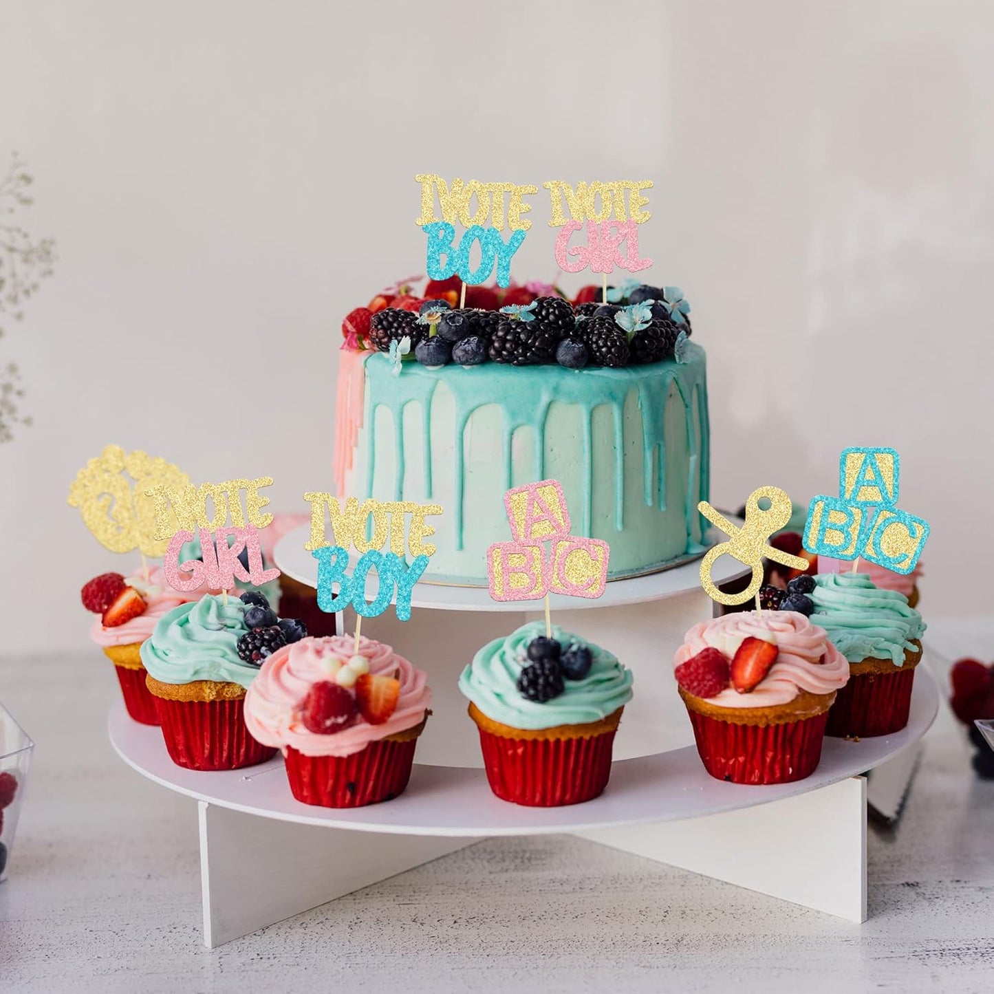 24Pcs Boy or Girl Cupcake Toppers Gender Reveal Cupcake Picks Glitter Baby Shower Cupcake Decorations Vote Boy or Girl Cake Decorations for Baby Shower Kids Birthday Theme Party Supplies