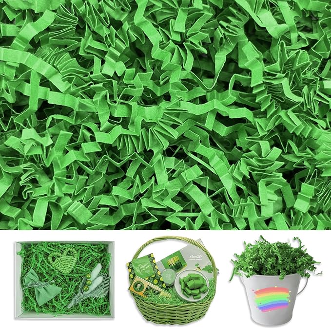 Tisspoms Parrot Green Crinkle Cut Paper Shred Filler, 2 LB Basket Filler Shredded Paper, Confetti Stuffing for Basket Filling, Halloween, Christmas, Birthdays, Gift Wrapping, Stuffer Party Supplies