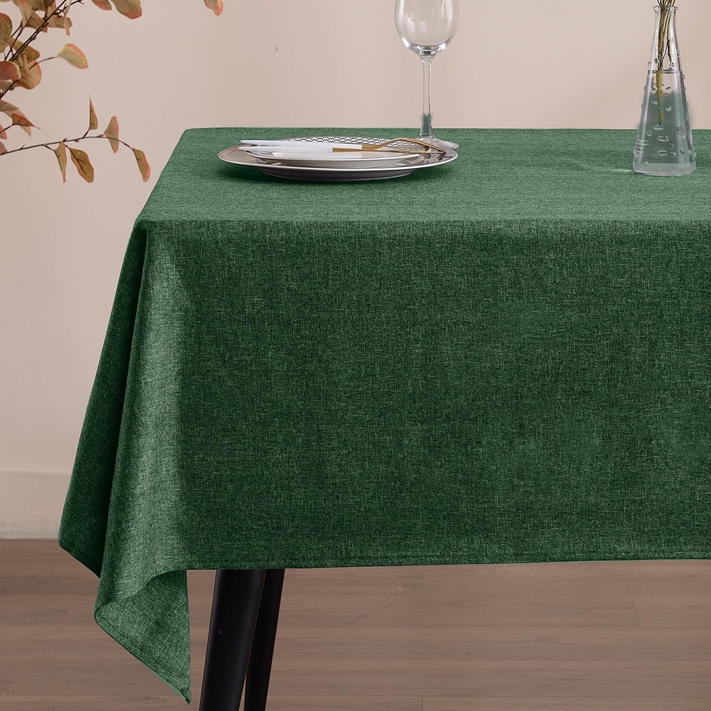 Rectangle Tablecloth Linen Textured Table Cloths 57 x 118 Inch Waterproof Spill-Proof Wipeable Wrinkle Free Dining Table Cover for Buffet Party Farmhouse Outdoor Indoor Use, Hunter Green