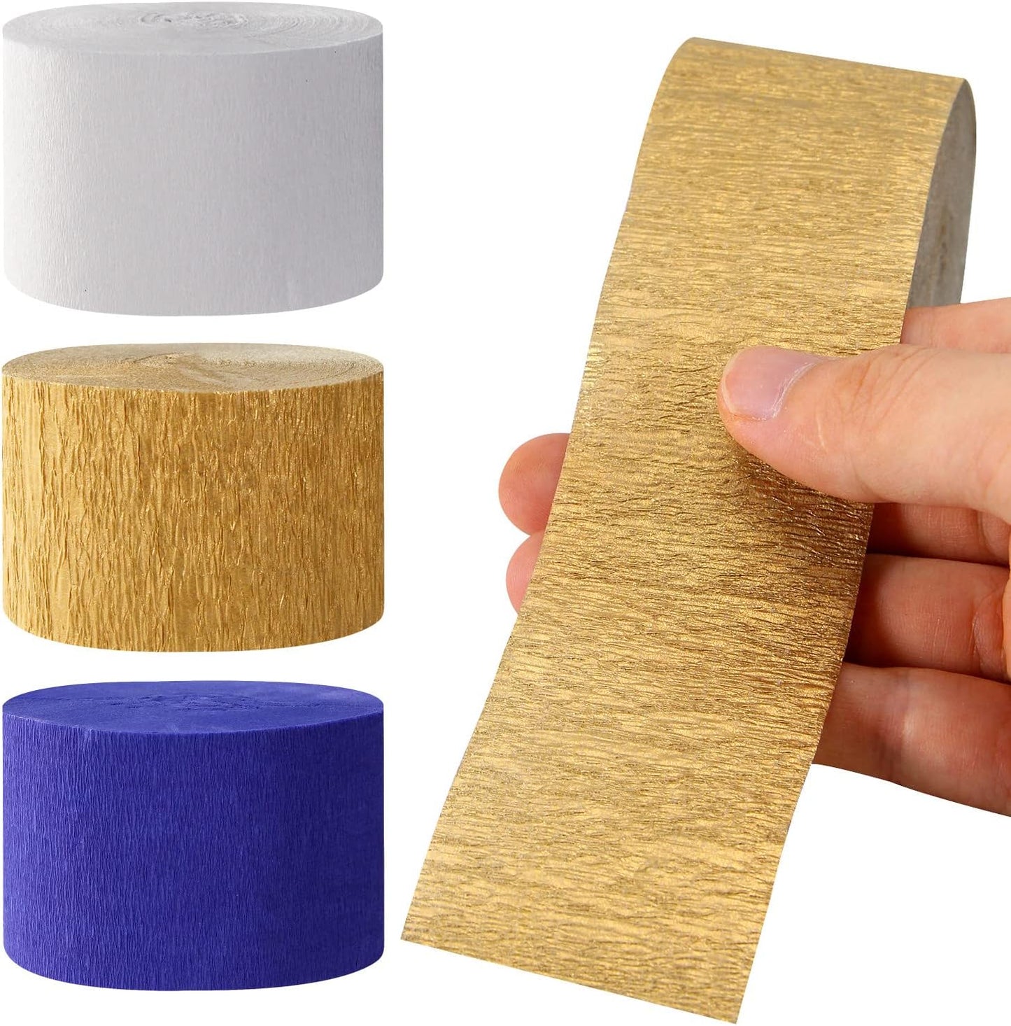 Navy-Blue White-Gold Crepe Paper Streamers - 9 Rolls Royal Blue Graduation 2025 Men Boy Birthday Party Decorations Streamer Wedding Bridal Shower Paper Garland Fathers Day Decor Panduola