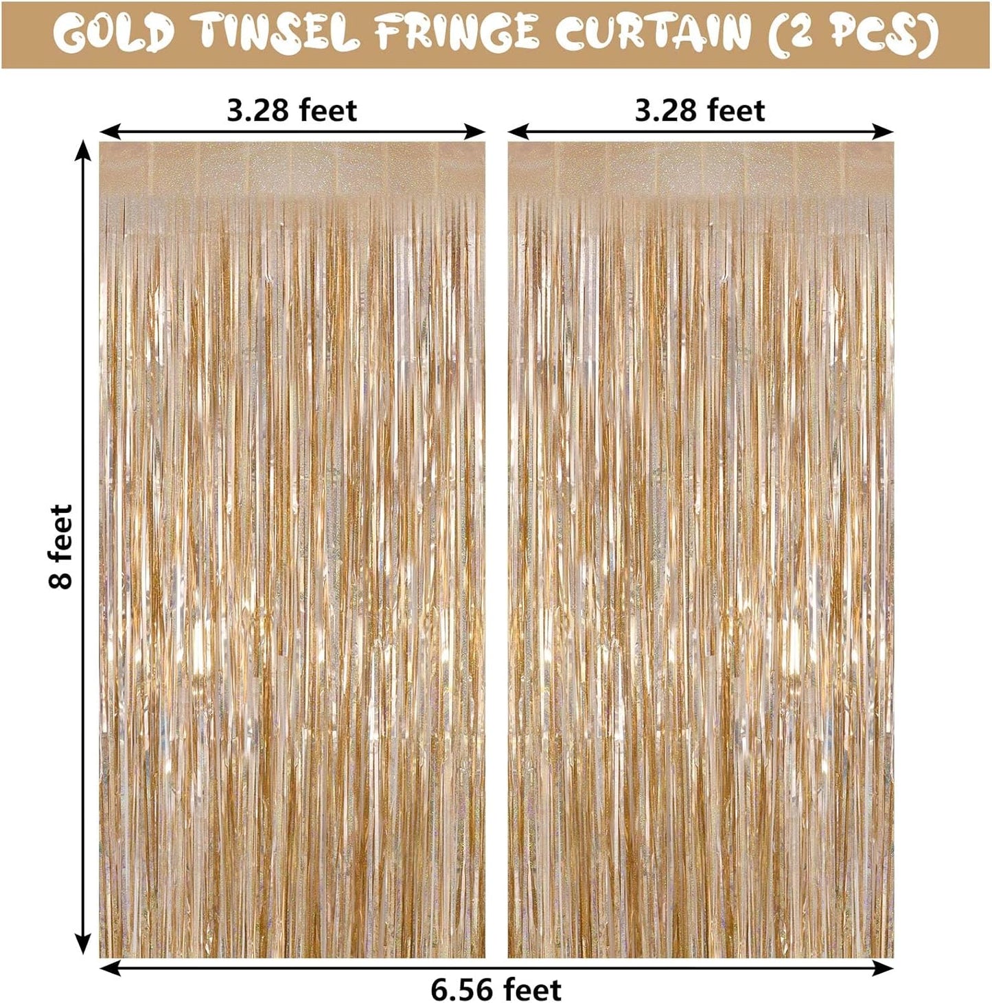 Champagne Tinsel Foil Fringe Curtain, 2 Pack 3.3 x 8.2 Ft Metallic Glitter Curtains Backdrop Streamers, Champagne Backdrop for Birthday Bachelorette Photo Booth Party Decorations