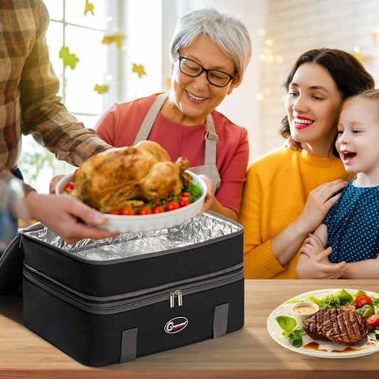 GhvyenntteS Casserole Carrier, Double Insulated Casserole Carrier for Hot or Cold Food Lunch Tote Warmer, Portable Lasagna Lunch Bag for Potluck Parties, Picnic, Travel, Fits 9"x13" Baking Dish, Black