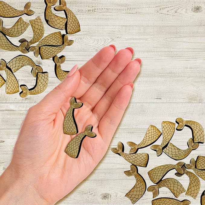 Confetti - Engraved Wood - Rustic Wooden Wedding Decor Party Table Scatter Decorations (Mermaid Tail)