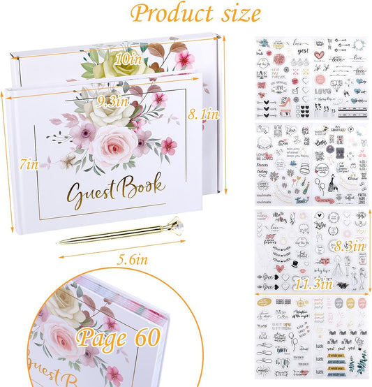 Wedding Guest Book,9x7''120 Page/60 Sheets Hardcover Personalized Wedding Guestbook Photo Album Sign in Book with Sign in Pen and Creative Stickers for Weddings,Baby Shower, Party Birthday,Graduation