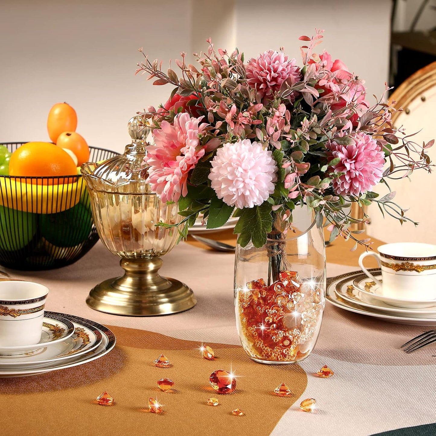 Hicarer 800 Pieces Diamond Decorations Acrylic Diamond Table Scatter Crystals for Table for Vase Fillers Party Table (Rose Gold, 30mm, 20mm, 12mm, 8mm, 4mm)