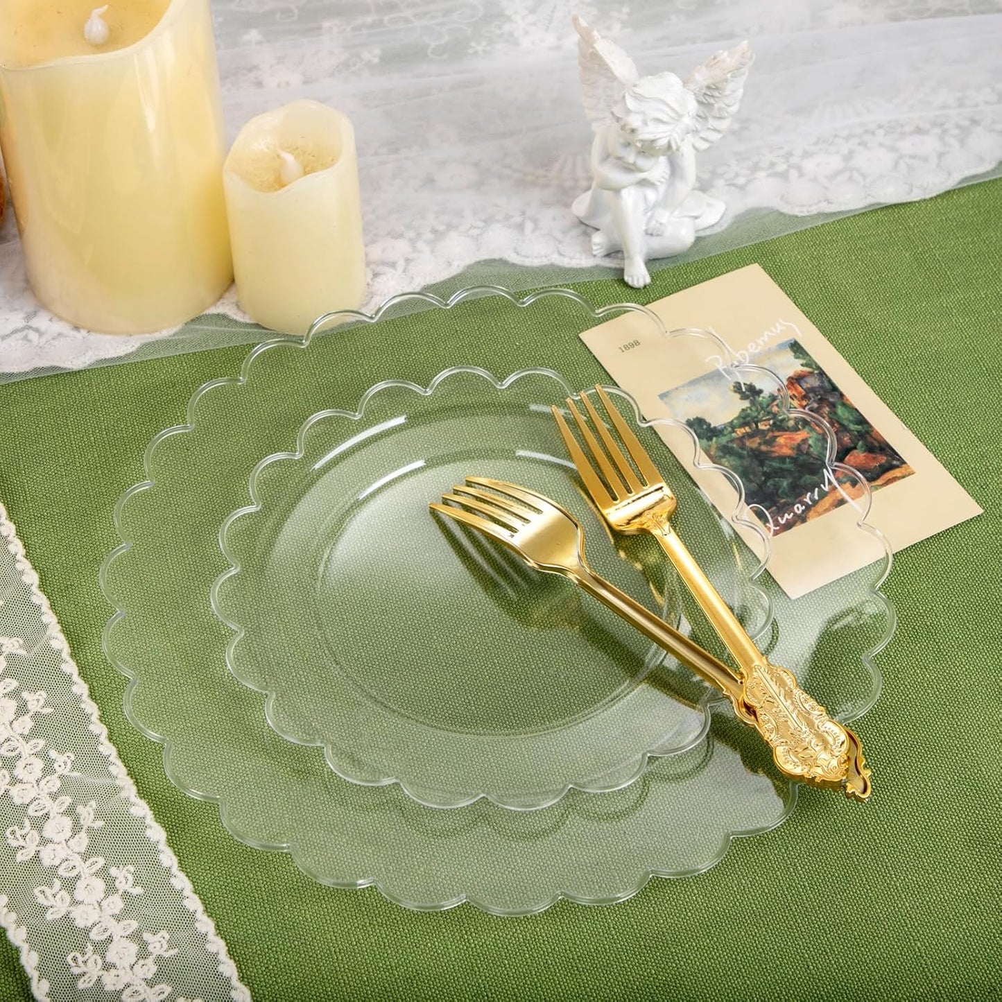 supernal 100pcs Clear Plastic Plates,Disposable Plastic Plates Heavy Duty,Premium Plate,Includes 50 Clear Dinner &50 Dessert Plate,for Party,Wedding,Brial Shower