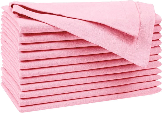 Homidate Cotton Cloth Napkins Set of 12 – 18x18 Baby Pink – Soft Machine Washable Fabric Napkins for Weddings, Thanksgiving, Christmas & Everyday Dining