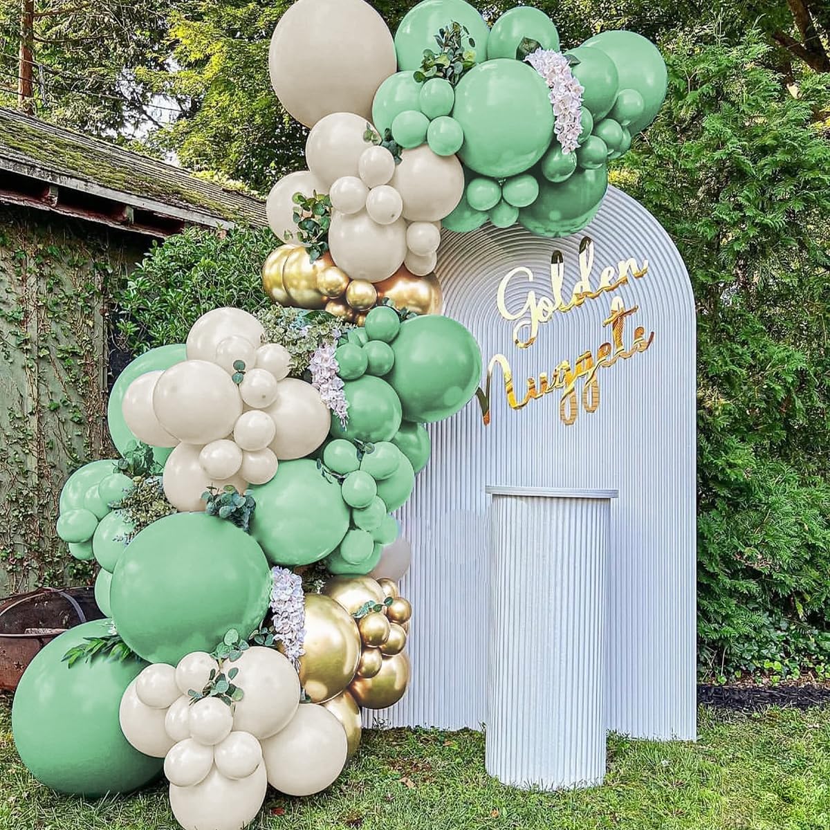 Green White Gold Balloon Garland Arch Kit, 160Pcs Latex Balloons Different Size Balloons 18 12 10 5 inch for Birthday Baby Shower Wedding Bridal Shower Party Decorations