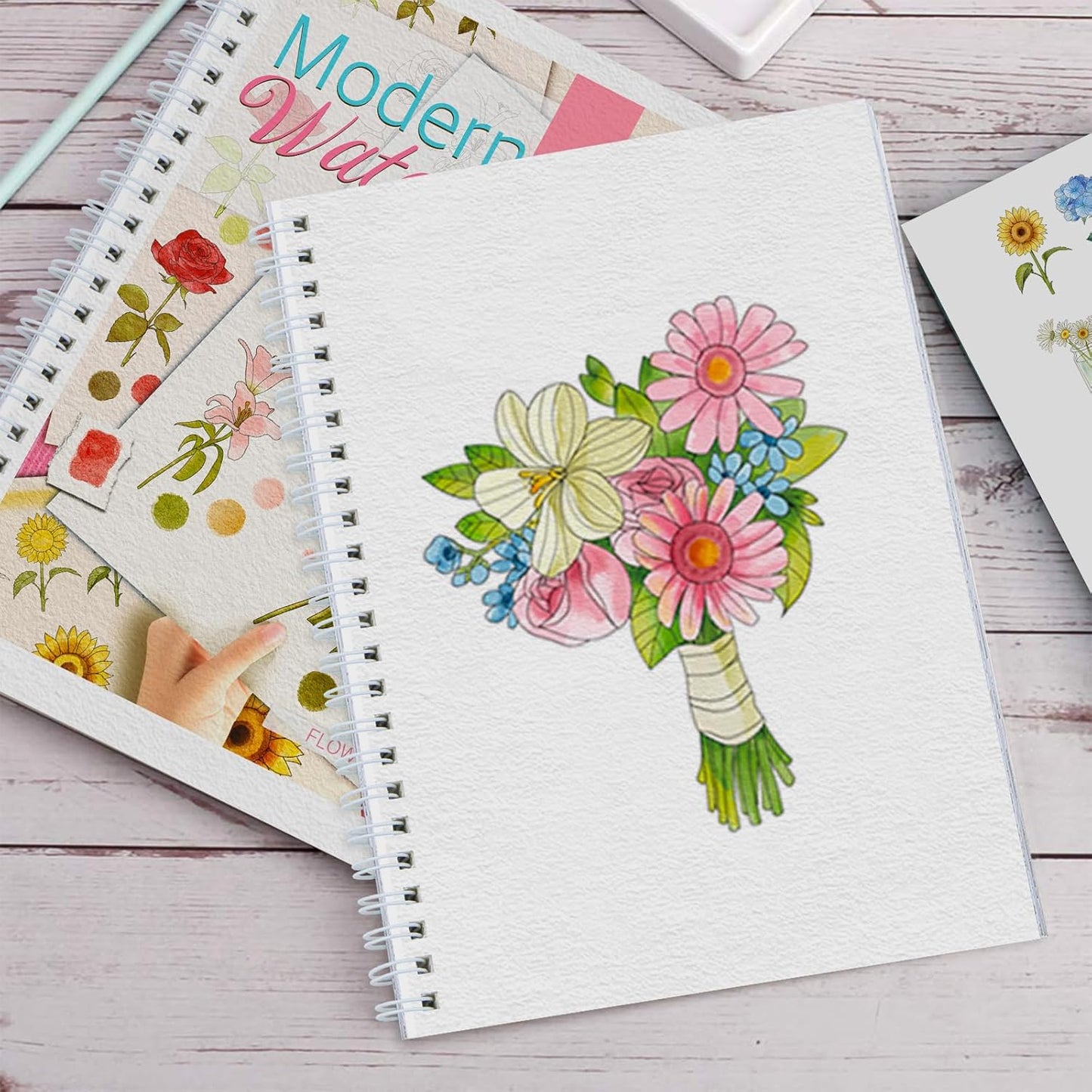 Watercolor Workbooks with Step by Step for Adults Teens - Beginner Watercolor Workbook with 12 Coloring Book Pages -100% Cotton 300gsm/140lb Watercolor Paper(Flower)