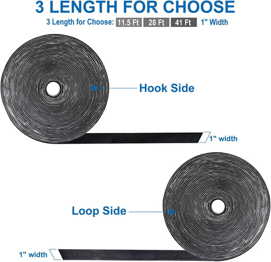 1 Inch x 28 Ft Strips with Adhesive, Nylon Self Adhesive Heavy Duty Strips, Double Sided Sticky Back Fastener Roll Tape for Home Office School Car and Crafting Organization Black