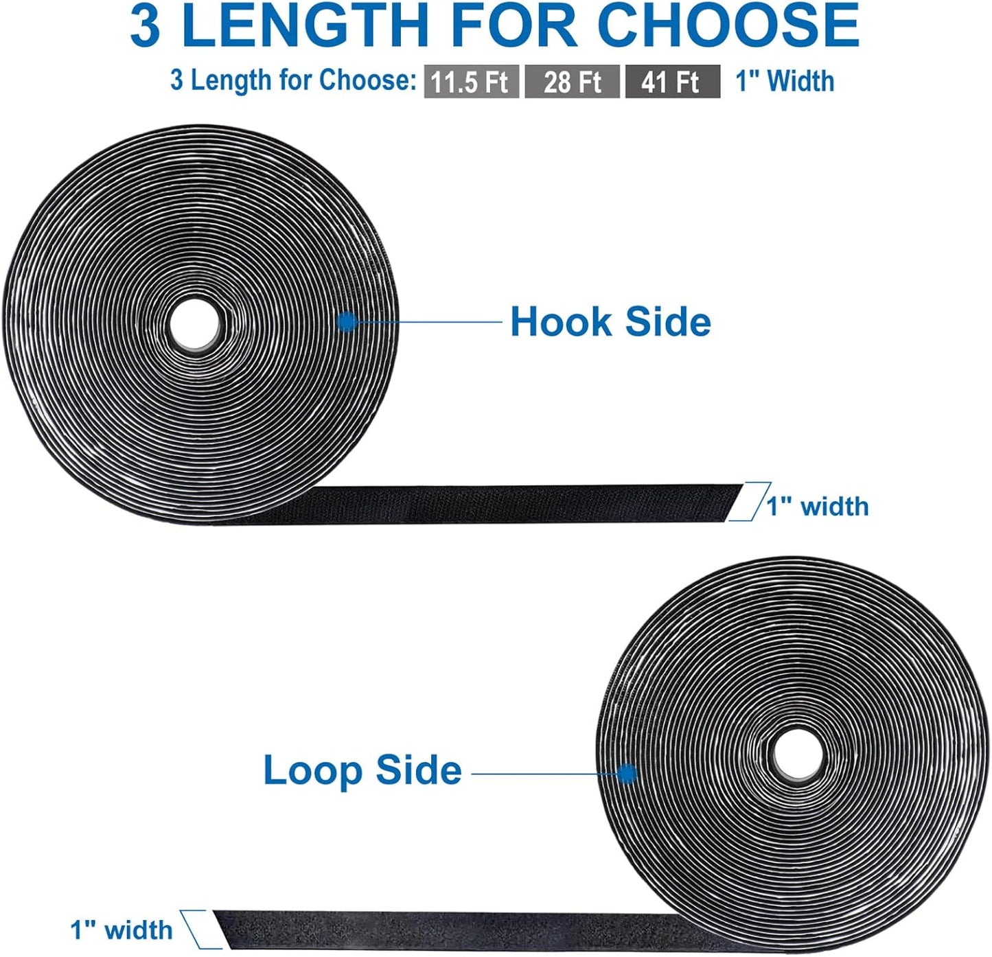 1 Inch x 11.5 Ft Strips with Adhesive, Nylon Self Adhesive Heavy Duty Strips, Double Sided Sticky Back Fastener Roll Tape for Home Office School Car and Crafting Organization Black