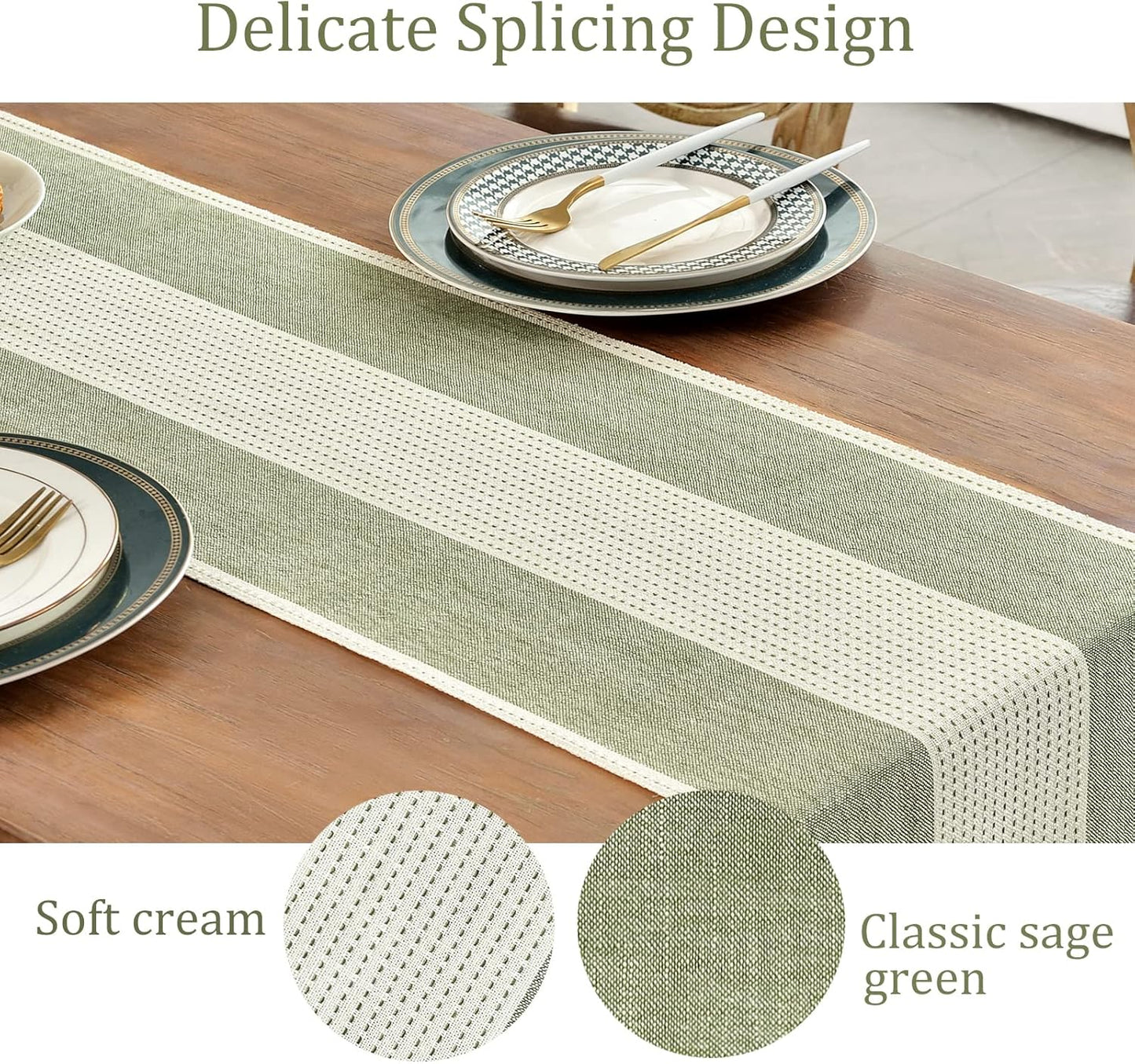 Wracra Linen Table Runner, Farmhouse Macrame Table Runners 60 Inches Long for Dining Table Decor, Wedding, Party and Dresser Decor (Sage Green,60")