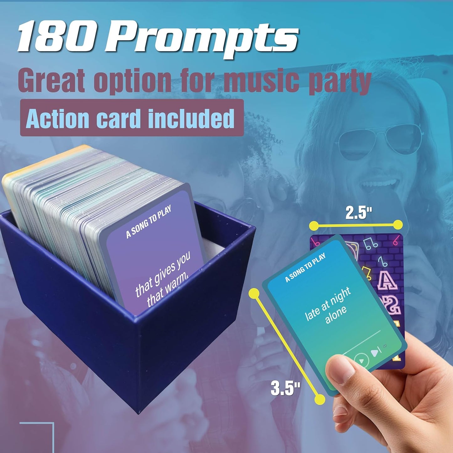 Super DJ Play Your Best Song Card Game, Music and Karaoke Party Game for Adults and Teens(180 Prompts & Action Cards)