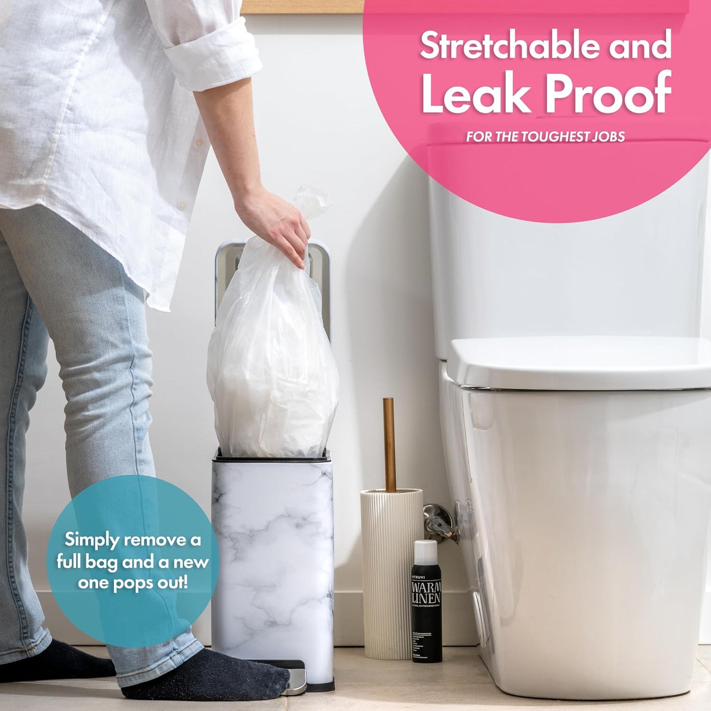 Trash Bags - Small Garbage Bags, Clear Trash Can Liners for Bathroom Bins, Bedroom, Office & Kitchen Waste, Multi-Purpose Household Wastebasket Cleaning Supplies - 2.6 Gallon, Pack of 3