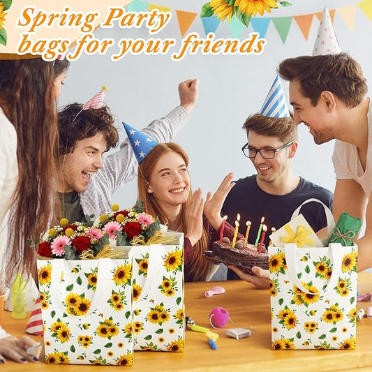 Supervitae 24 Pack Sunflower Theme Gift Bags Medium Goodie Floral Party Favor Bags Reusable Non Woven Totes for Birthday Wedding Baby Shower Party Family Holiday Travel(9.8" x 7.9" x 3.9")