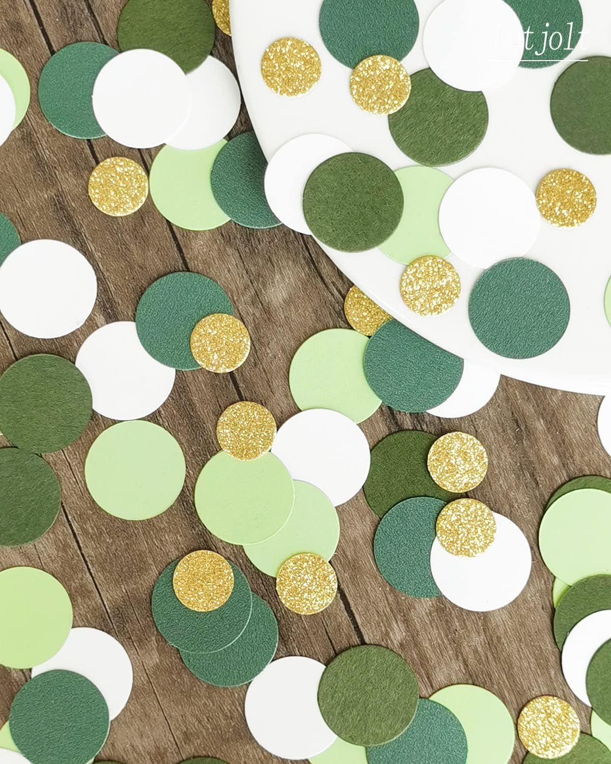 Green Confetti Glitter Golden Greenery Scatter Table Decoration Surprise Paper Craft Anniversary Supplies Birthday Party Bridal Baby Shower Party Wedding Gift Circle Dots Decor 100 Pcs