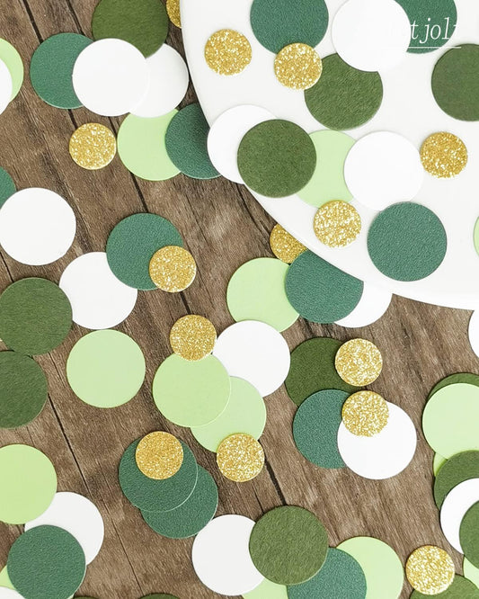 Green Confetti Glitter Golden Greenery Scatter Table Decoration Surprise Paper Craft Anniversary Supplies Birthday Party Bridal Baby Shower Party Wedding Gift Circle Dots Decor 100 Pcs