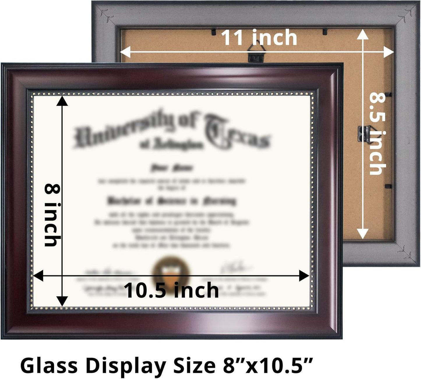 GraduationMall 8.5x11 Certificate Diploma Frame, UV Protection Acrylic, Mahogany with Gold Beads