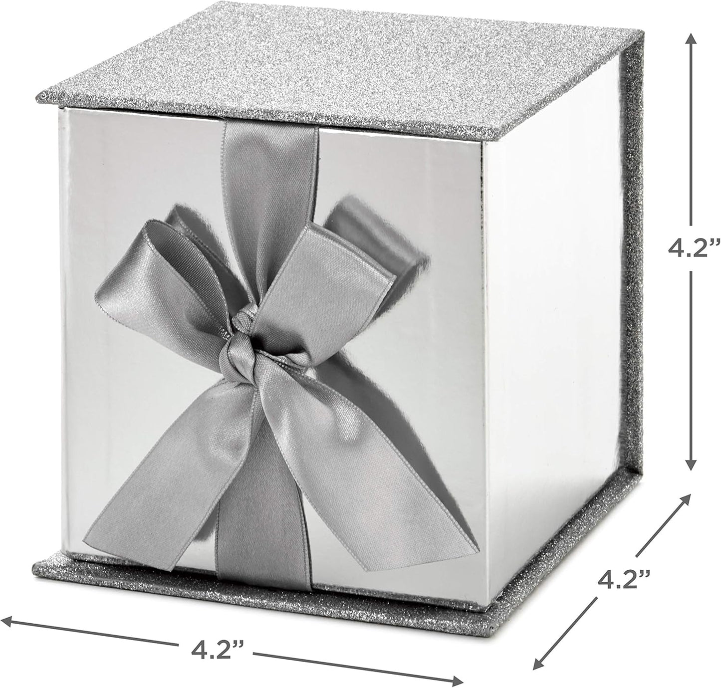 Hallmark Small Gift Box with Bow and Shredded Paper Fill (Silver Signature 4 inch Gift Box with Glitter) for Weddings, Graduations, Bridal Showers, Anniversaries, All Occasion