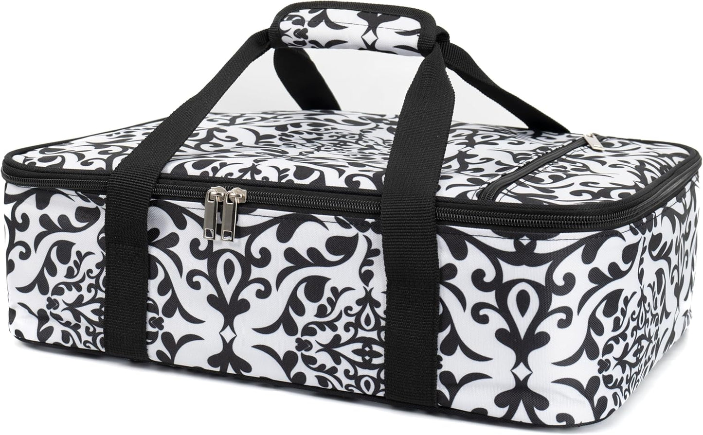 Insulated Casserole Carrier Fit 9"x13" Lasagna Baking Dish for Hot or Cold Food Transport,Thermal Lunch Warmer Tote Bag Upgrade add Fixing Strap for Gathering,Camping,Travel,Cookouts,Parties-Black
