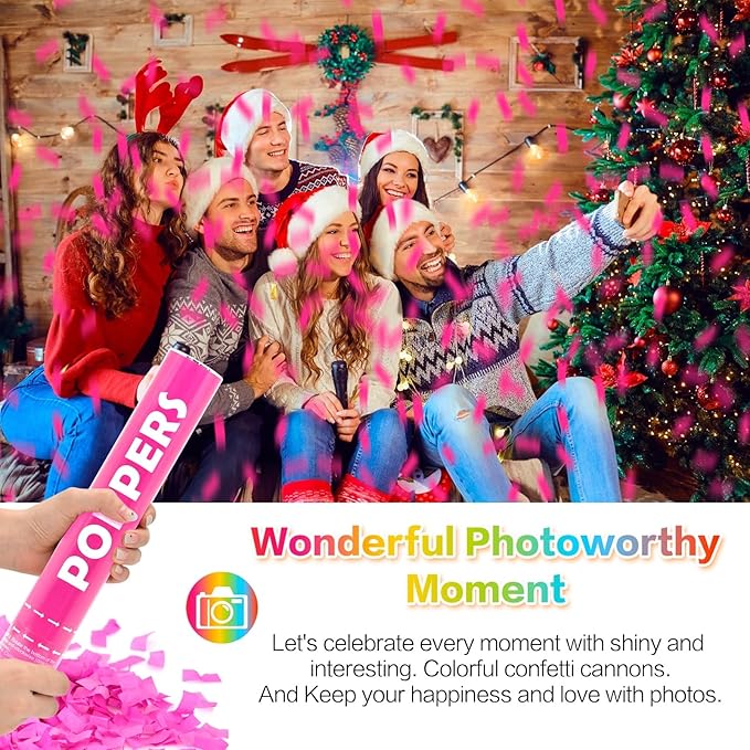 Confetti Cannon Pink 12 Pack Biodegradable Handheld Confetti Party Poppers for Weddings, Gender Reveals, Birthdays & Celebrations 12-Inch Twist Confetti Shooters for Party Fun