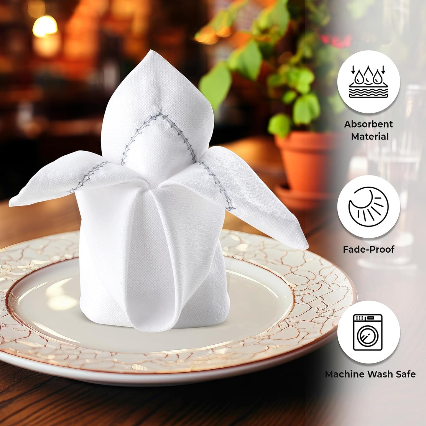 Urban Villa Cloth Napkin Set of 12 Hemstitch White Grey 20x20 Inches Premium Soft Cotton Highly Absorbent Reusable & Washable Dinner Table Napkins for Home and Weddings