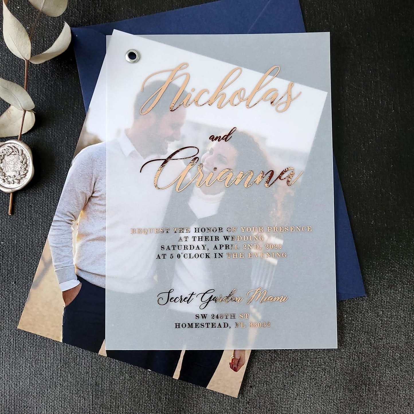 Elegant Vellum Wedding Invitations with Gold Foil and Picture, Personalized Foiled Invitation in Gold,Silver,Rose Gold, Custom Photo Invites (A7 ( 5" x 7" or 12,7 x 17,8 cm), Silver Foil)