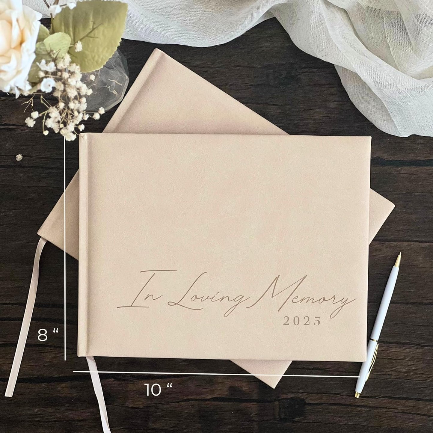 Funeral Guest Book for 2025 Celebration Of Life Memorial Service - Leather Memory Book for Funeral Guests to Sign In with Condolence Memory Table Sign & Back Pocket - Beige Guestbook