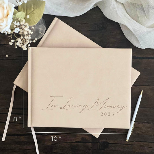 Funeral Guest Book for 2025 Celebration Of Life Memorial Service - Leather Memory Book for Funeral Guests to Sign In with Condolence Memory Table Sign & Back Pocket - Beige Guestbook
