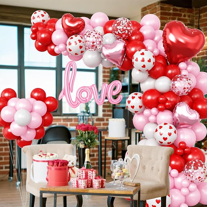 Mothers Day Balloon Arch Garland Kit, Pink Red White Latex Balloon with Happy Mother Day Love Heart Mylar Foil Balloons for Motherday Best Mon Ever Wedding Anniversary Birthday Party Decorations