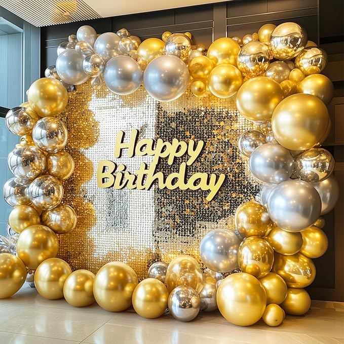 RUBFAC 120pcs Balloons for Birthday Baby Shower Graduation Anniversary Wedding Party Supplies Garland Arch Decoration,12 Inches,Gold