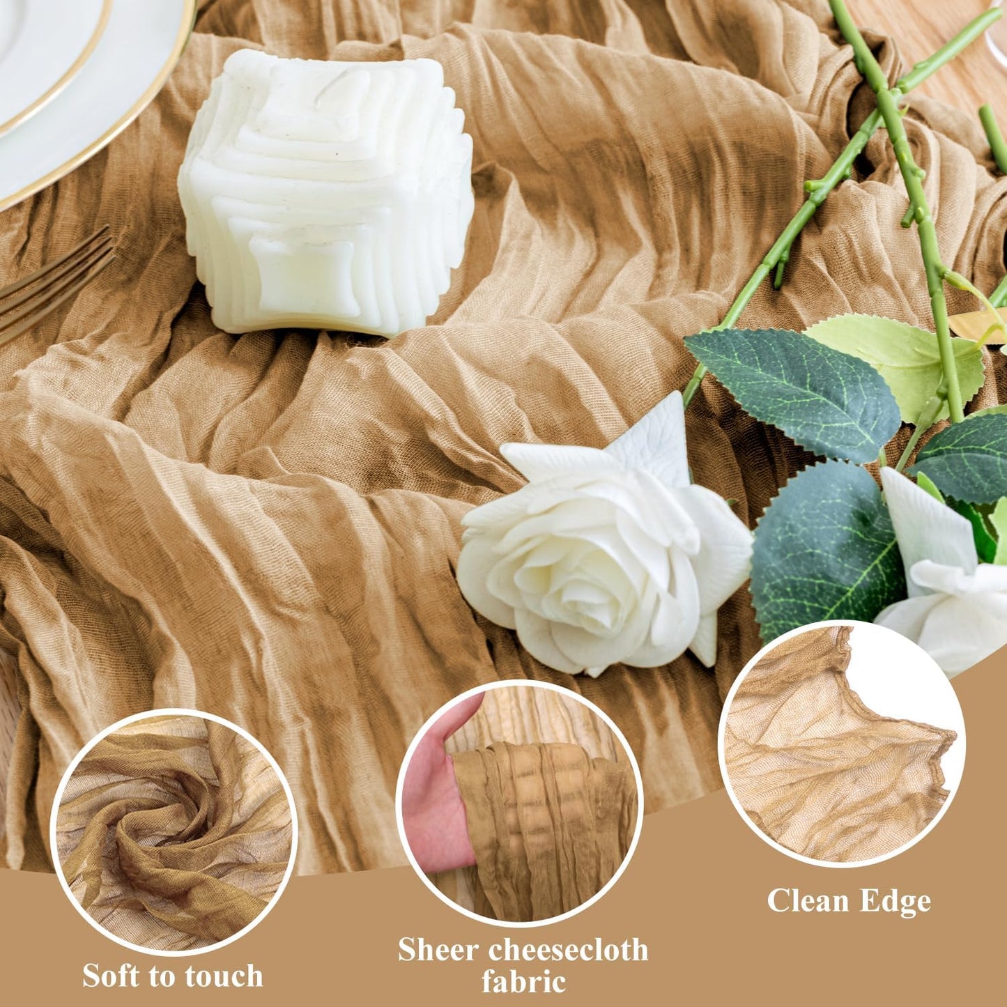 Wokceer Cheesecloth Table Runner 2Pack 10FT Khaki Boho Gauze Cheese Cloth Table Runner for Party Long Rustic Sheer Table Runners for Baby Bridal Shower Wedding Easter Table Decor
