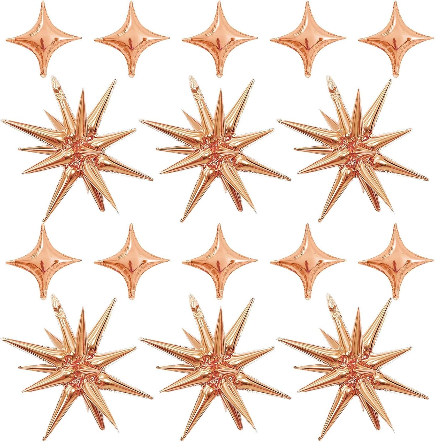 Rose Gold Star Balloons,Explosion Star Balloons Kit with 6Pcs 22Inch Cone Star Foil Balloons and 10Pcs 10Inch Four Pointed Star Balloons for Birthday Anniversary Disco Party Decorations