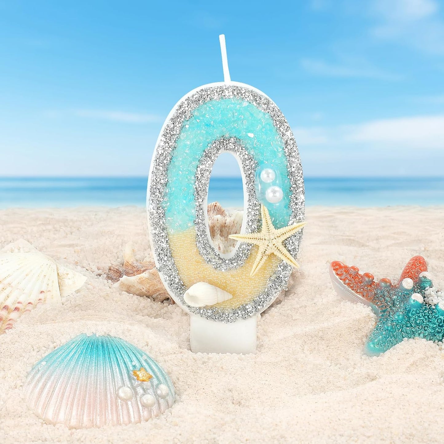 Beach Birthday Candle Starfish Number 0 Candles Cake Candle Blue Birthday Cake Topper Cupcake Decorations Party Decor Anniversary Celebrations Supplies Favors