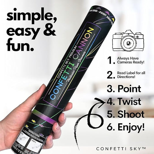 Confetti Sky [6 Pack] 12 Inch Confetti Cannons | Multicolor Streamers Poppers for Wedding Celebration, Birthday Party, Pranks, Graduation, Christmas Eve and New Year Celebration
