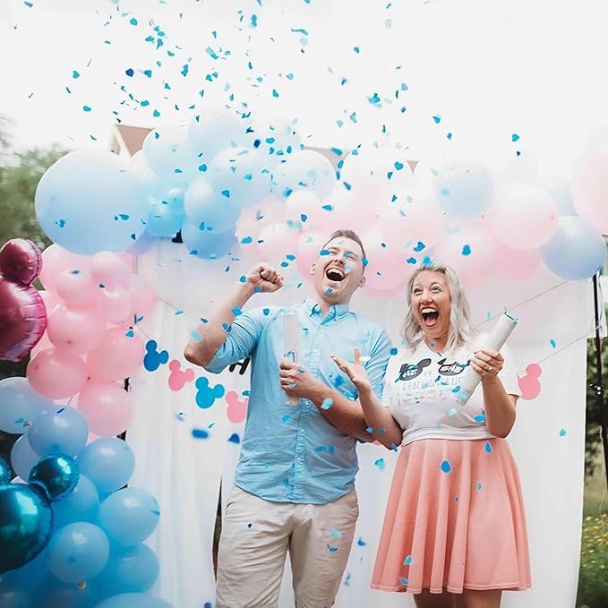 PrimePure Gender Reveal Confetti Cannon - Biodegradable Heart Shaped Confetti Poppers - Blue, 4 Pack - Baby Boy Gender Reveal Party Poppers - Blue Paper Baby Party Supplies Pop Gun