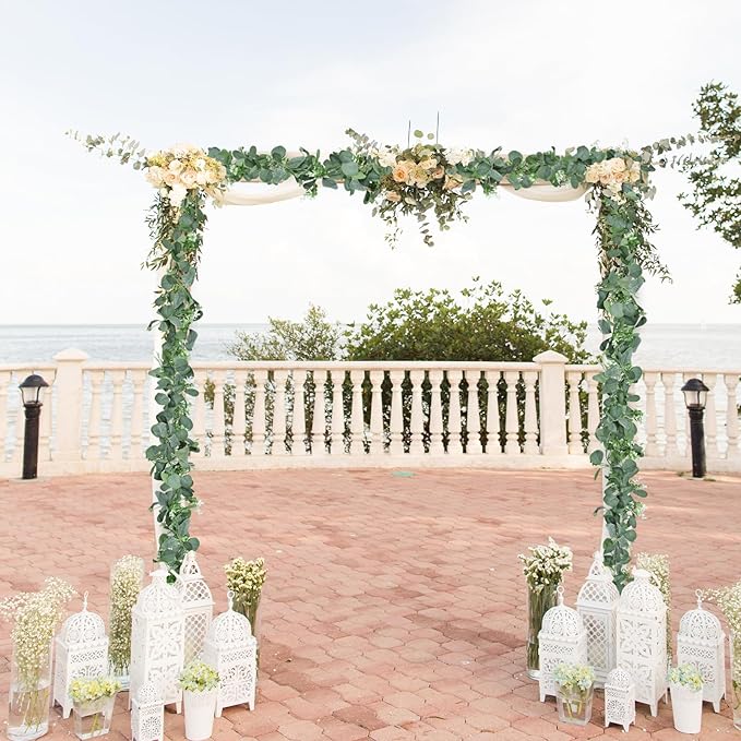 6.2ft Artificial Eucalyptus Garland with Butterfly Leaves and White Flowers – Full Faux Greenery Vine for Wedding Arch, Fireplace Mantel, Table Centerpiece, Party and Home Decor