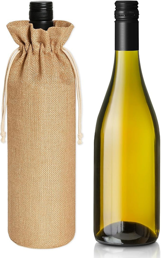 Mandala Crafts 14X6 Inch Plain Burlap Drawstring Gift Bags for Favors - 12 Long Linen Sacks Gift Pouches for Wine Bags