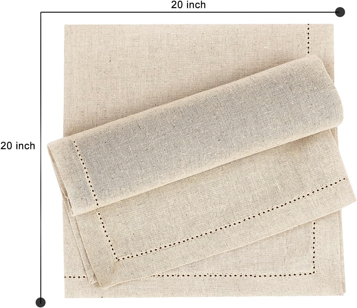 Ruvanti Premium Linen Napkins Set of 6-20x20 Inch, Classic Hemstitch, Mitered Corner Cloth Napkins ‎- Soft, Elegant Dinner Napkins Cloth Washable for Weddings, Parties, Everyday Use - Natural