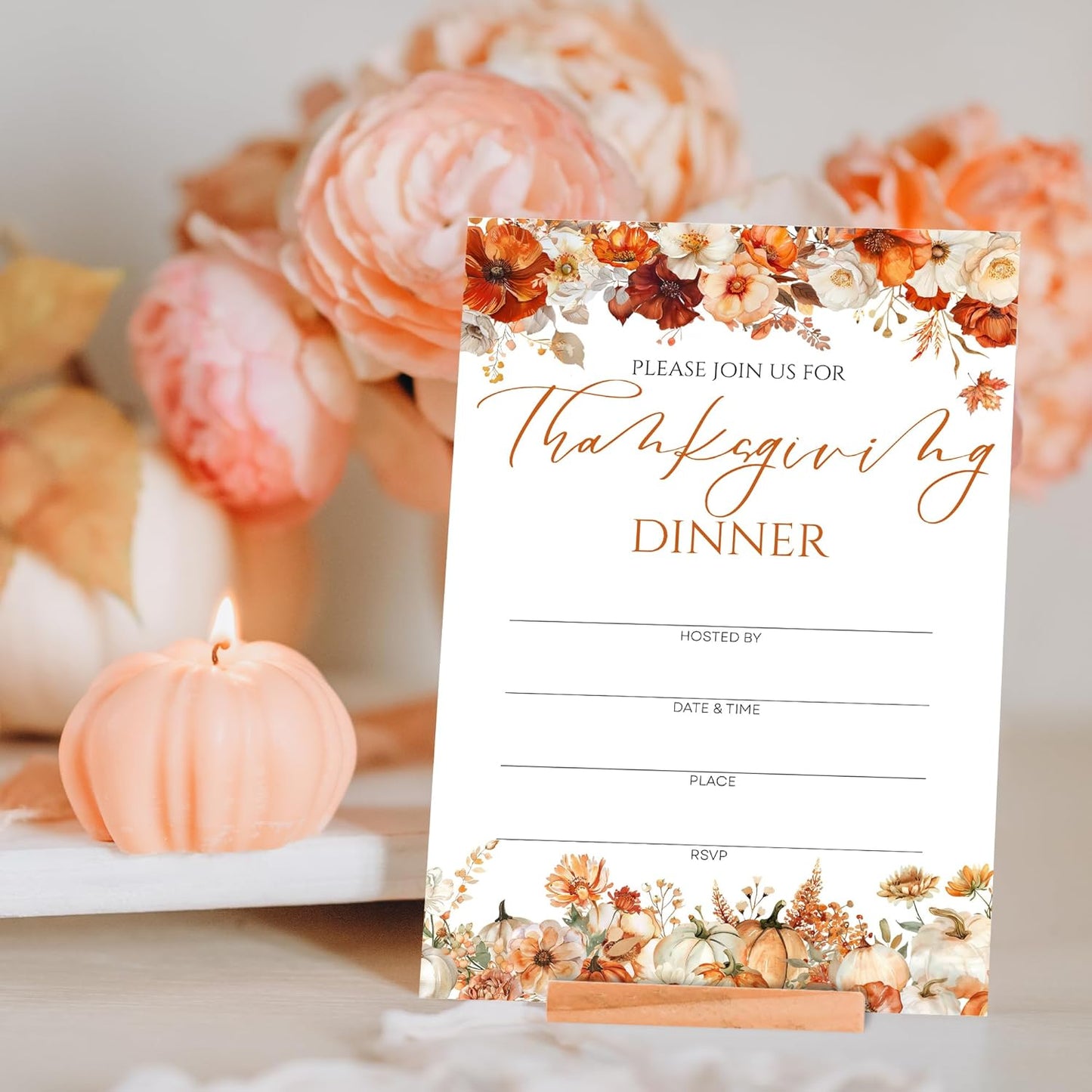 Thanksgiving Invitations - Floral Pumpkin Design Card with Envelopes And RSVP Cards - You're Invited 20Pcs Fill In Friendsgiving Invitations Cards For Family & Friends(4 x 6 Inch) (028)