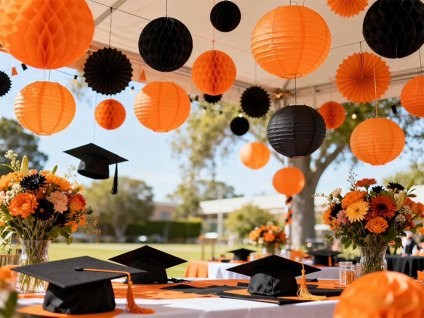 ZOOYOO 10Pcs Paper Lanterns,Black Orange Round Hanging Tissue Paper Lanterns Decorations for Kids Birthday,Graduation,Halloween,Theme Party Garden Home Decor