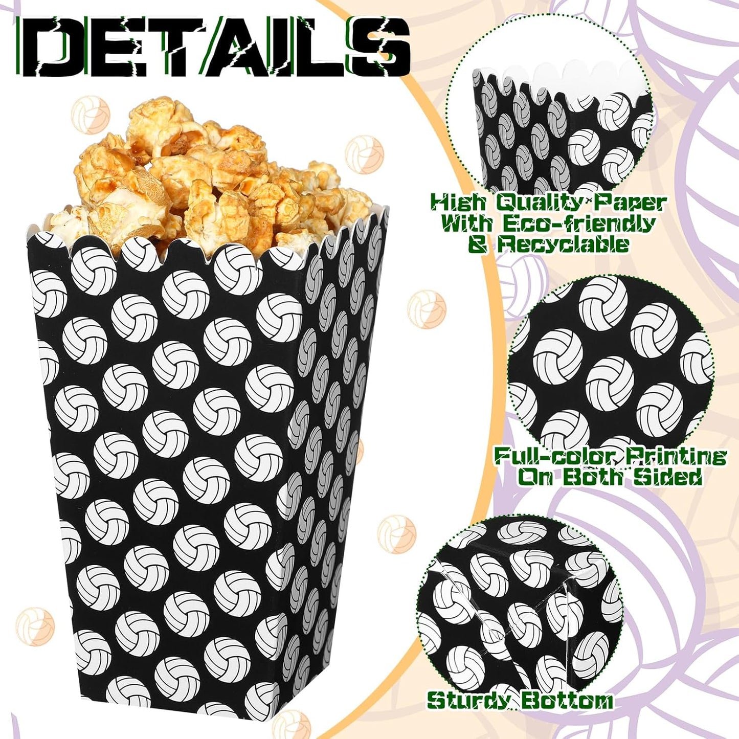 Funtery 24 Pcs Party Popcorn Boxes Popcorn Bags Buckets Container Holder Sport Party Favors for Sport Supplies Decorations(Volleyball)