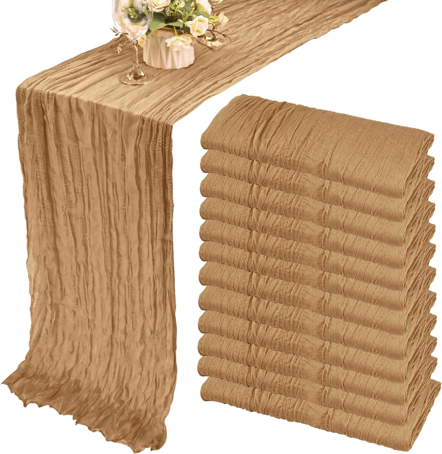 12 Pack 13Ft Cheesecloth Table Runner 35x157 Inch Boho Gauze Table Runner Cheese Cloth Long Table Runner Rustic Table Runner for Wedding Bridal Shower Birthday Party Table Decor (Nude)