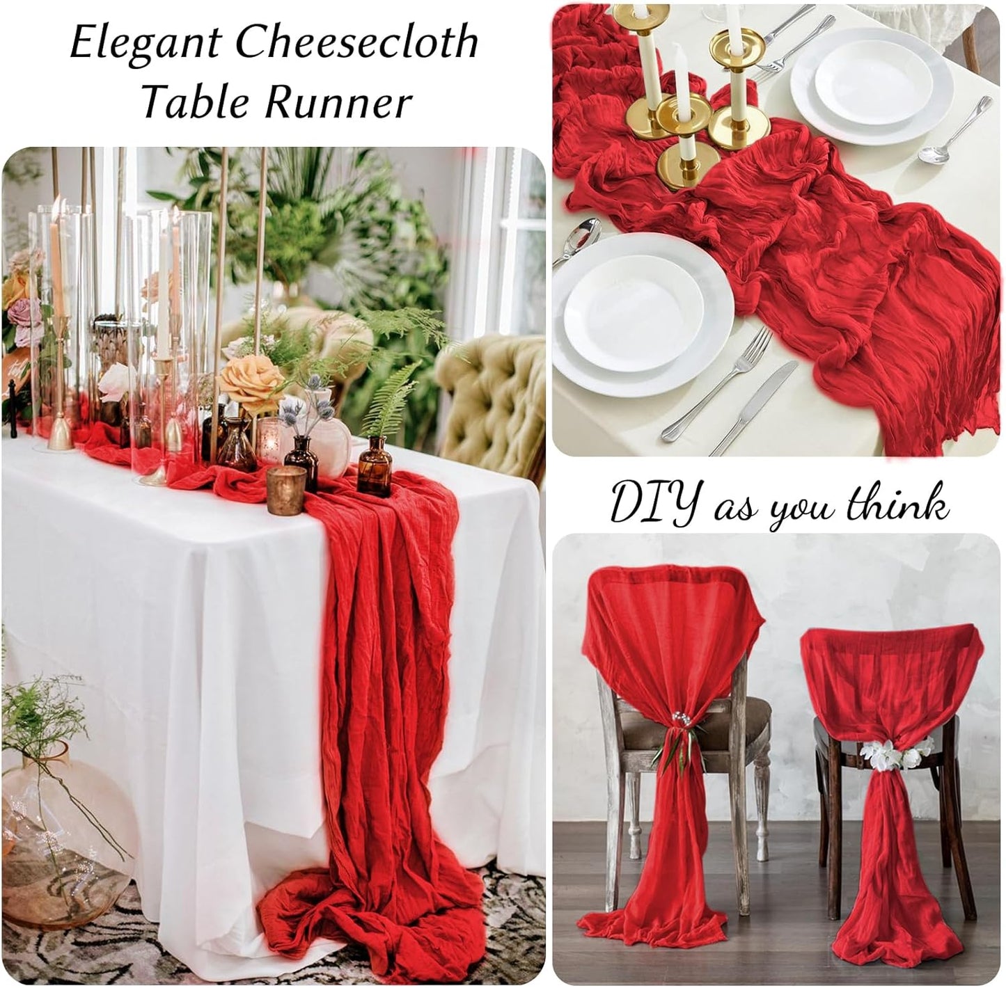12 Pack Red Table Runner 10FT Cheesecloth Table Runner 21 x 120 inch Boho Gauze Cheese Cloth Table Runner Rustic Sheer Table Runner for Party Wedding Bridal Baby Shower Birthday Table Decor