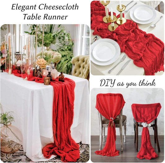 12 Pack Red Table Runner 10FT Cheesecloth Table Runner 21 x 120 inch Boho Gauze Cheese Cloth Table Runner Rustic Sheer Table Runner for Party Wedding Bridal Baby Shower Birthday Table Decor