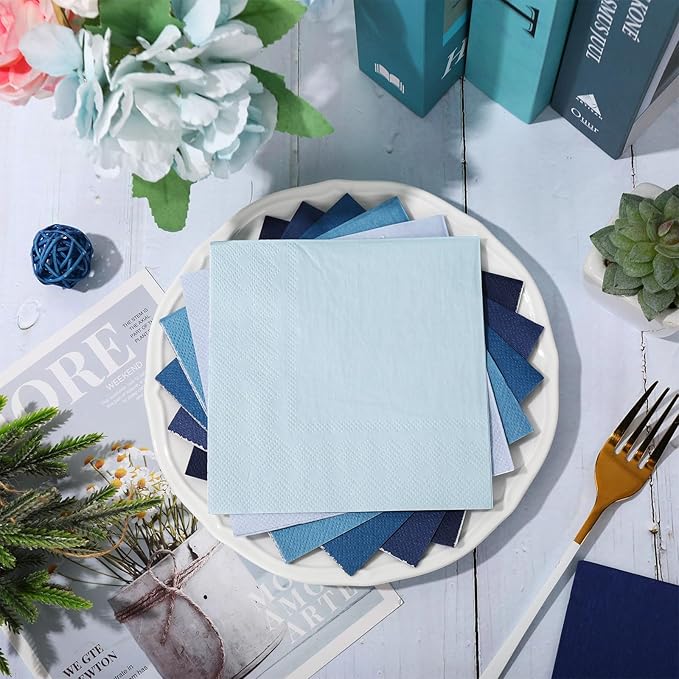 Whaline 120 Pcs Dusty Blue Cocktail Napkin Gradient Color Beverage Napkin 2 Ply Disposable Paper Napkin for Home Party Favor, 6 Colors