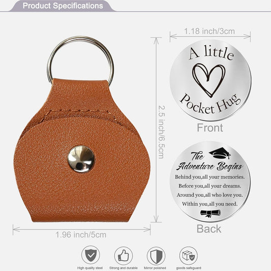 OUMILAN Pocket Hug Token Gifts for Men Boyfriend Girlfriend Inspirational Gift for Son Daughter Brother with Leather Keychain