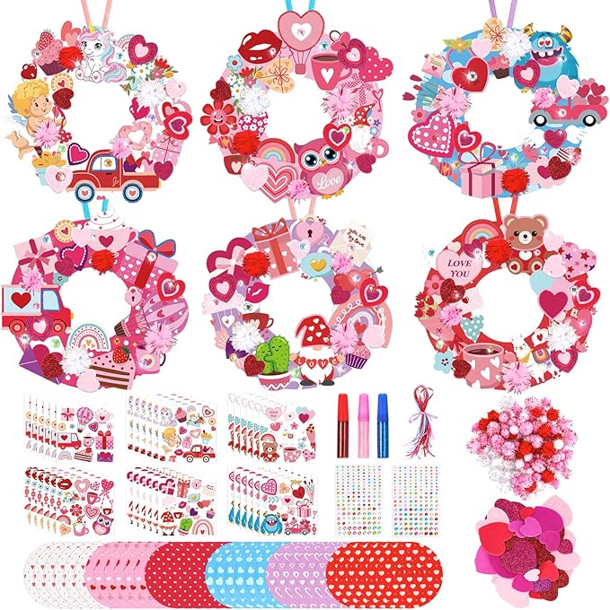 36 Sets Mother's Day Crafts - DIY Wreath Craft Kits with Foam Heart- Craft Ornaments, Party Decorations, Perfect for Craft Activities